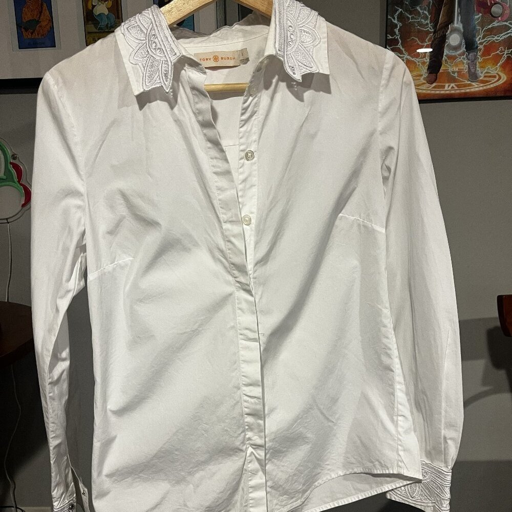 Tory Burch Embroidered Collar Button-Down Blouse-Size 2 - Picture 2 of 4